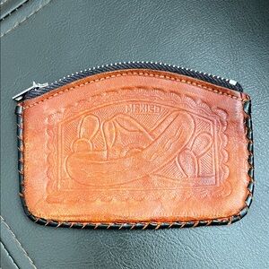 Vintage Brown Leather Handtooled Mexico Coin Wallet